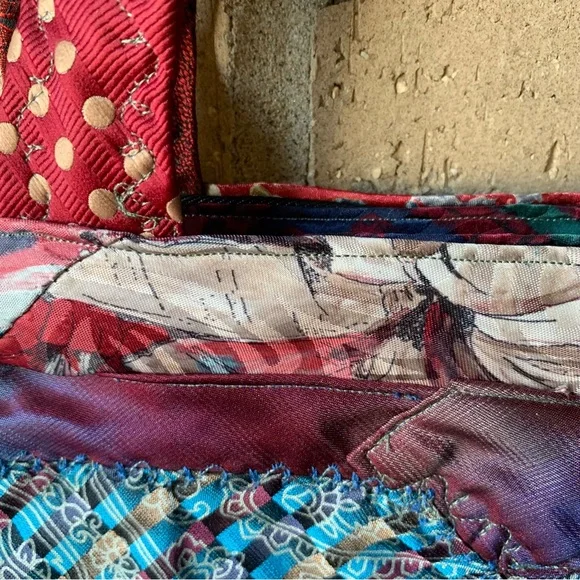 A Katie Bag by Katie Loper Fabric Patch Work Purse with Contrasting  Stitch - Picture 9 of 16